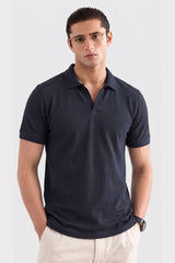 Alpine Men’s Navy Blue Cotton PQ V-Neck Polo Shirt