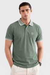 Alpine Men’s Hunter Green Cotton Polo Shirt – Contrast Collar Edition