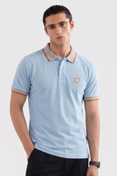Alpine Men’s Sky Blue Cotton Polo Shirt – Contrast Collar Edition