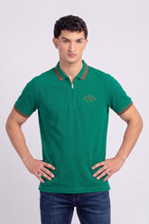 Alpine Men’s Green Cotton Polo Shirt - Zip Edition