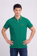 Alpine Men’s Green Cotton Polo Shirt - Zip Edition