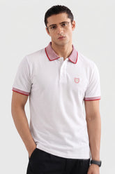 Alpine Men’s White Cotton Polo Shirt – Contrast Collar Edition
