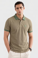 Alpine Men’s Sand Cotton Polo Shirt – Contrast Collar Edition