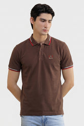 Alpine Men’s Brown Cotton Polo Shirt – Contrast Trim Edition