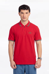 Alpine Men’s Red Cotton Polo Shirt - Zip Edition
