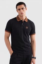 Alpine Men’s Black Cotton Polo Shirt – Contrast Collar Edition