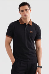 Alpine Men’s Black Cotton Polo Shirt – Contrast Collar Edition