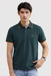 Alpine Men’s Dark Green Cotton Polo Shirt – Contrast Trim Edition
