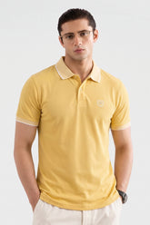 Alpine Men’s Yellow Cotton Polo Shirt – Contrast Collar Edition