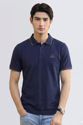 Alpine Men’s Navy Blue Cotton Polo Shirt – Contrast Trim Edition