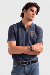 Alpine Men’s Premium Zip Polo – Navy Blue