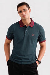 Alpine Men’s Dark Green Cotton Polo Shirt – Contrast Collar Edition