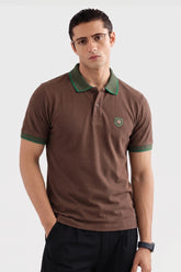 Alpine Men’s Brown Cotton Polo Shirt – Contrast Collar Edition