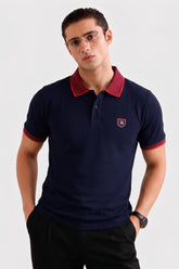 Alpine Men’s Navy Blue Cotton Polo Shirt – Contrast Collar Edition