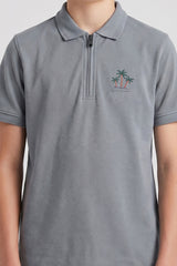 Alpine Kids Silver Grey Cotton Polo Shirt – Zip Edition