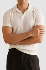 Off White V Neck Knitted Polos