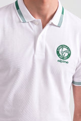 Alpine Men’s White Cotton Polo Shirt - Heritage Badge Edition