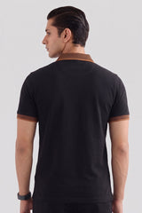 Alpine Men’s Black Cotton Polo Shirt – Contrast Collar Edition