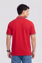 Alpine Men’s Red Cotton Polo Shirt - Zip Edition