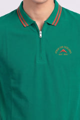 Alpine Men’s Green Cotton Polo Shirt - Zip Edition