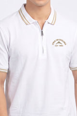 Alpine Men’s White Cotton Polo Shirt - Zip Edition