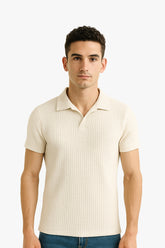 Off White V Neck Knitted Polos