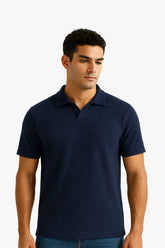 Blue V Neck Knitted Polos