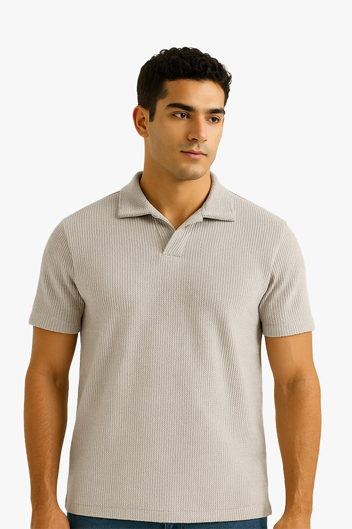 Gray V Neck Knitted Polos