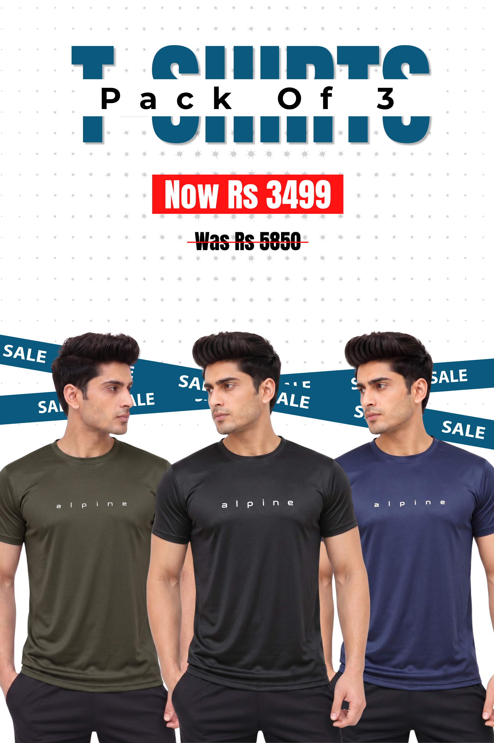 Alpine - Dry Fit Performance Edition T-Shirt Bundle Offer - Olive, Navy Blue & Black
