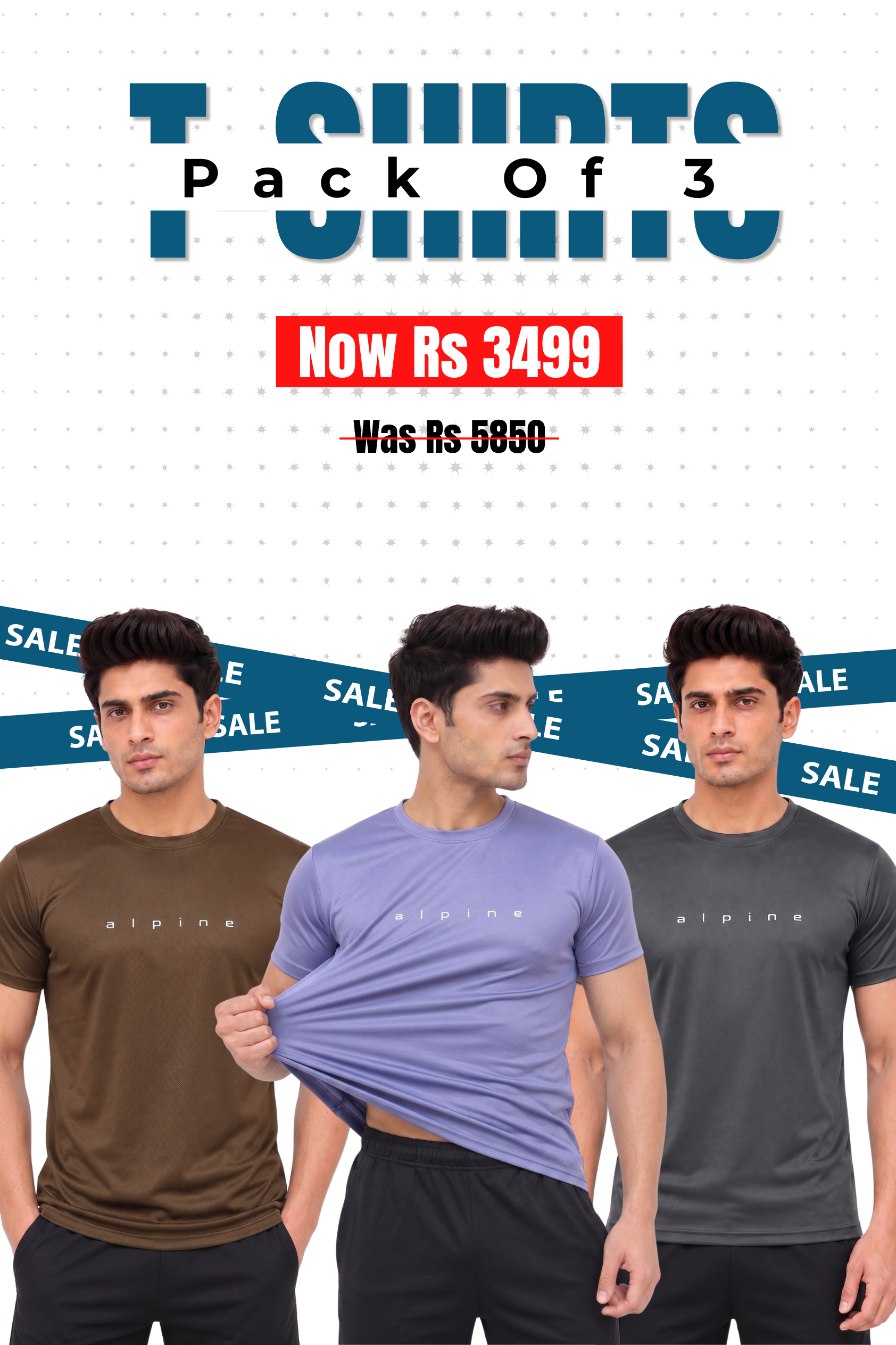 Alpine - Dry Fit Performance Edition T-Shirt Bundle Offer - Brown, Sky Blue & Dark Grey