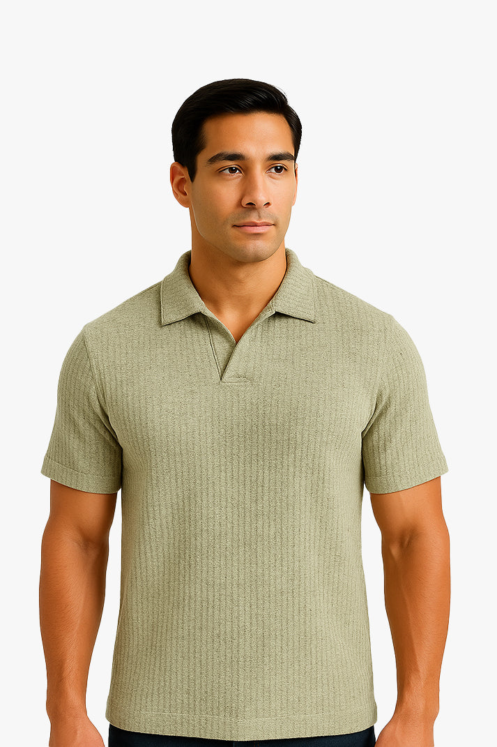 Green V Neck Knitted Polos
