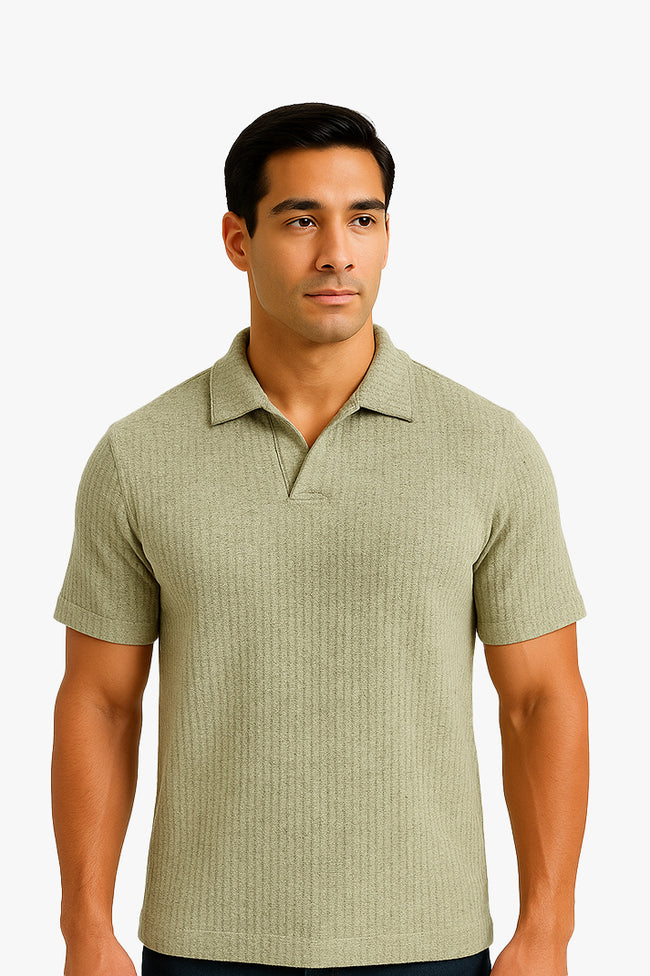 Green V Neck Knitted Polos Hover Image