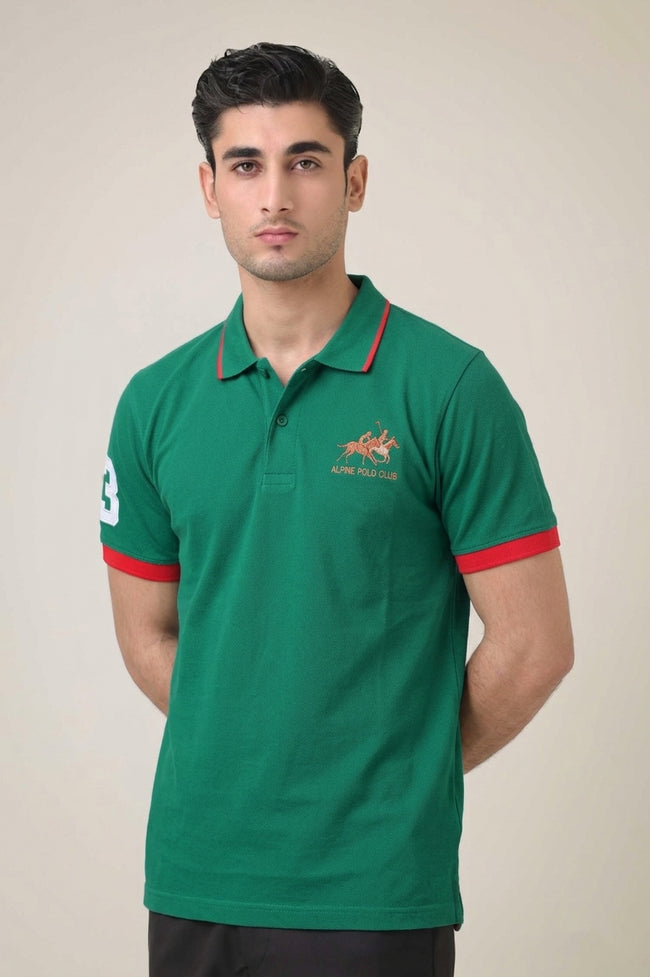 Alpine Men’s - Green Cotton Polo Shirt Hover Image