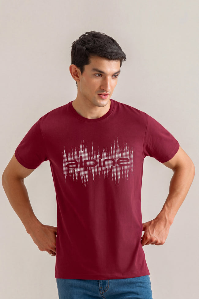 Alpine Soundwave Graphic T-Shirt Maroon – Premium Cotton Tee Hover Image