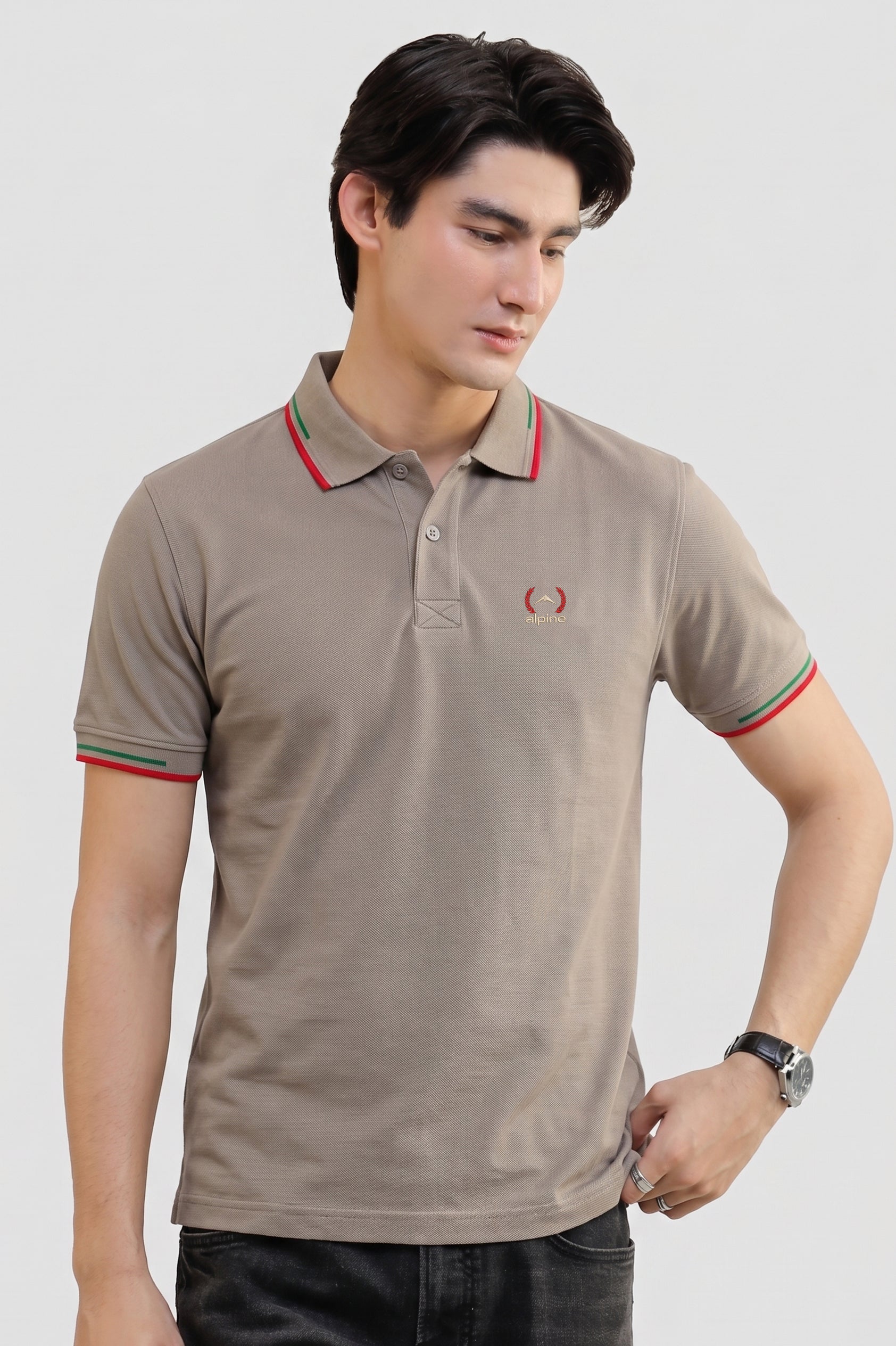 Alpine Men’s Sand Cotton Polo Shirt – Contrast Trim Edition
