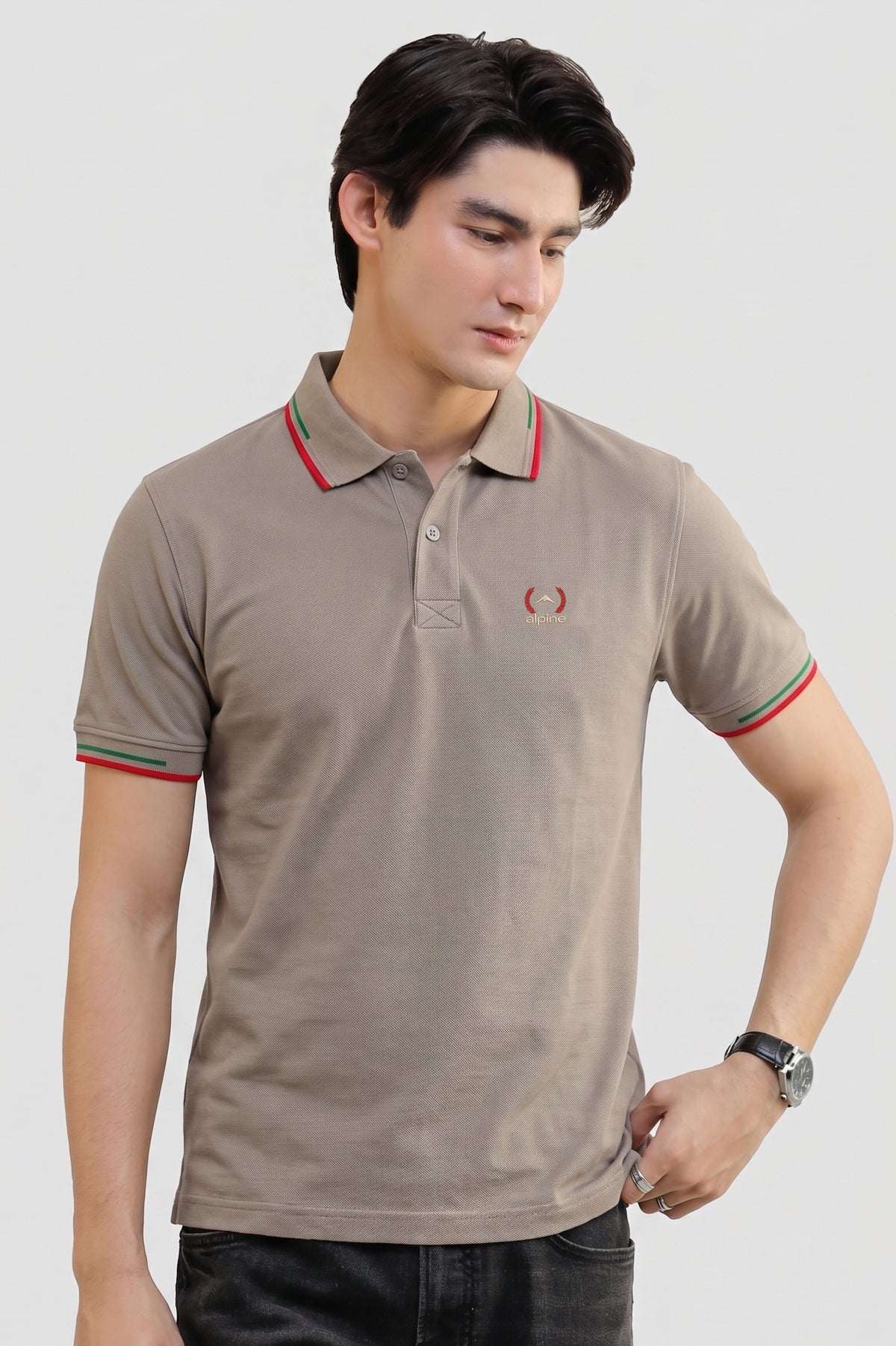 Alpine Men’s Sand Cotton Polo Shirt – Contrast Trim Edition