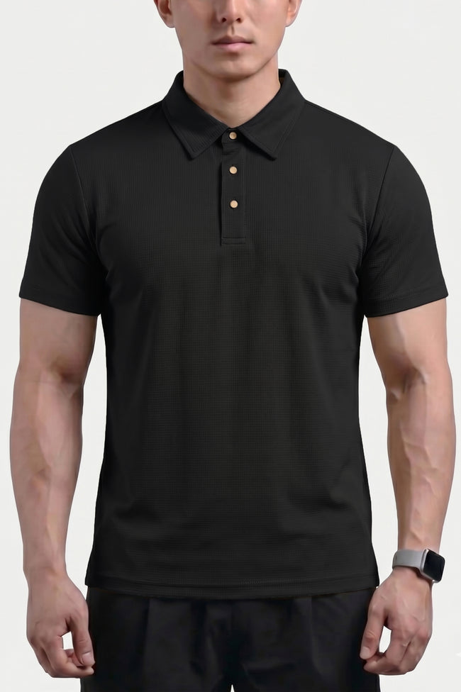 Alpine Luxury Dry-Fit Polo Black – Premium Activewear Fit Hover Image
