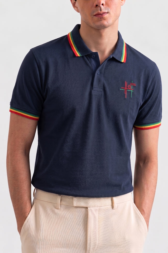 Alpine Men’s Navy Blue Cotton Polo Shirt - Signature Fit Hover Image