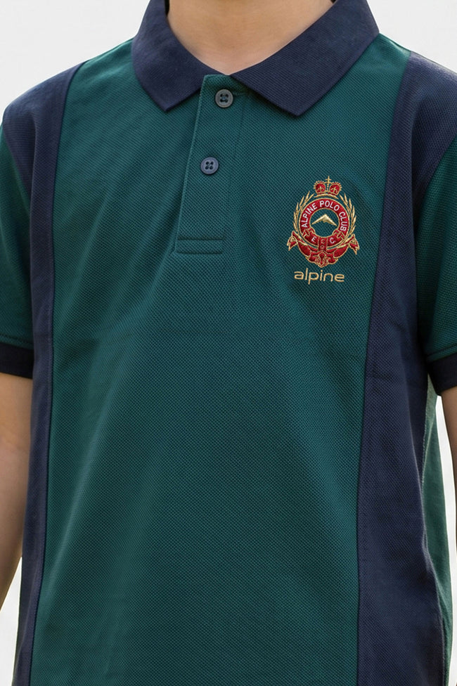 Alpine Kids Panel Polo Shirt Dark Green – Premium Cotton Main Image