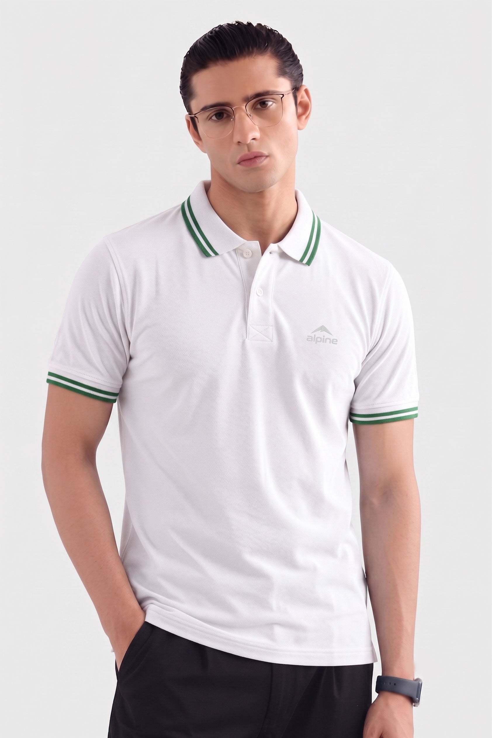 Alpine Men’s Smart Casual Cotton PQ Polo – White