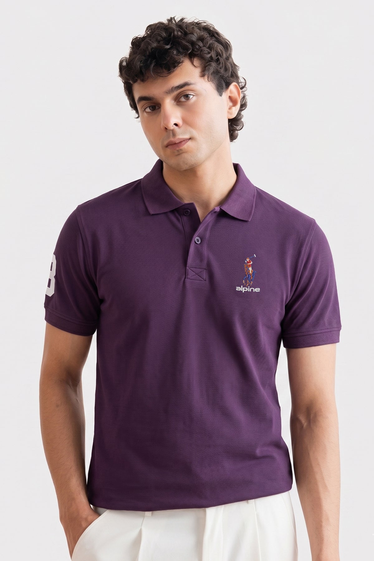 Alpine Men’s Purple Cotton Polo – Royal Rider Edition