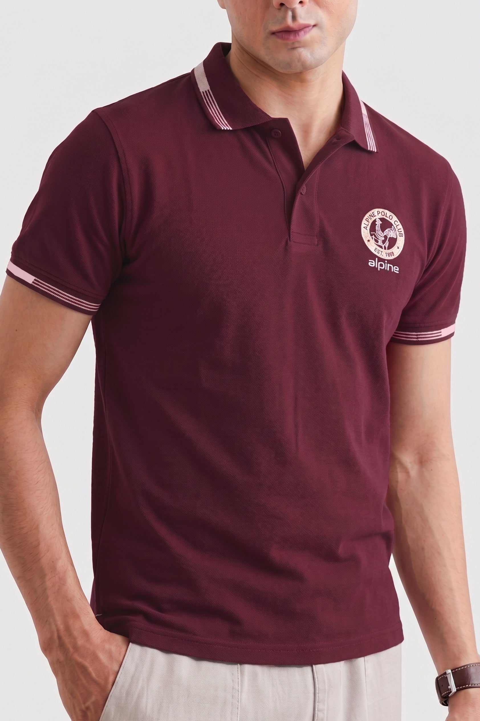 Alpine Men’s Maroon Cotton Polo Shirt - Heritage Badge Edition