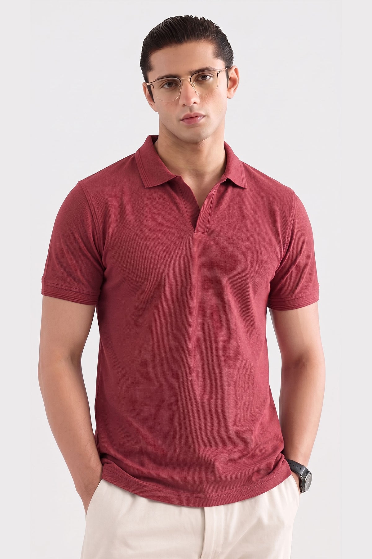 Alpine Men’s Maroon Cotton PQ V-Neck Polo Shirt