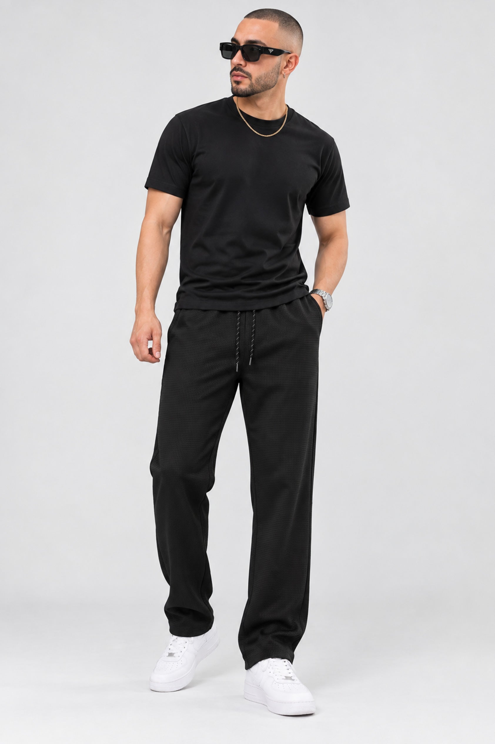 Alpine Textured Men’s Trousers Black - Straight Fit