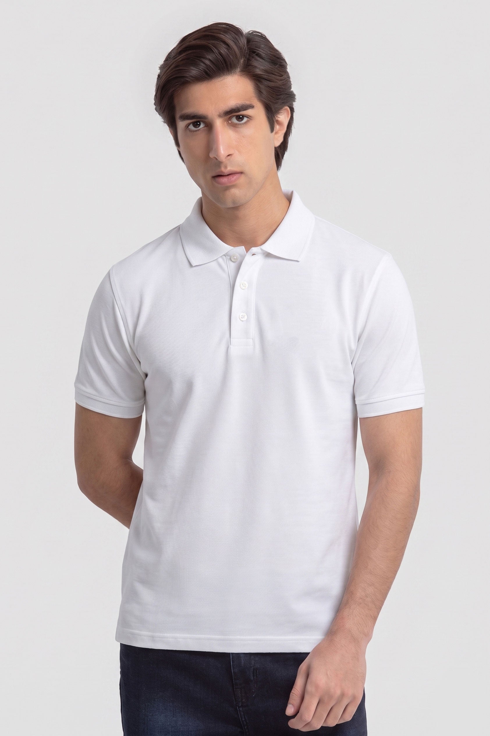 Alpine Men’s White Plain Cotton PQ Polo Shirt