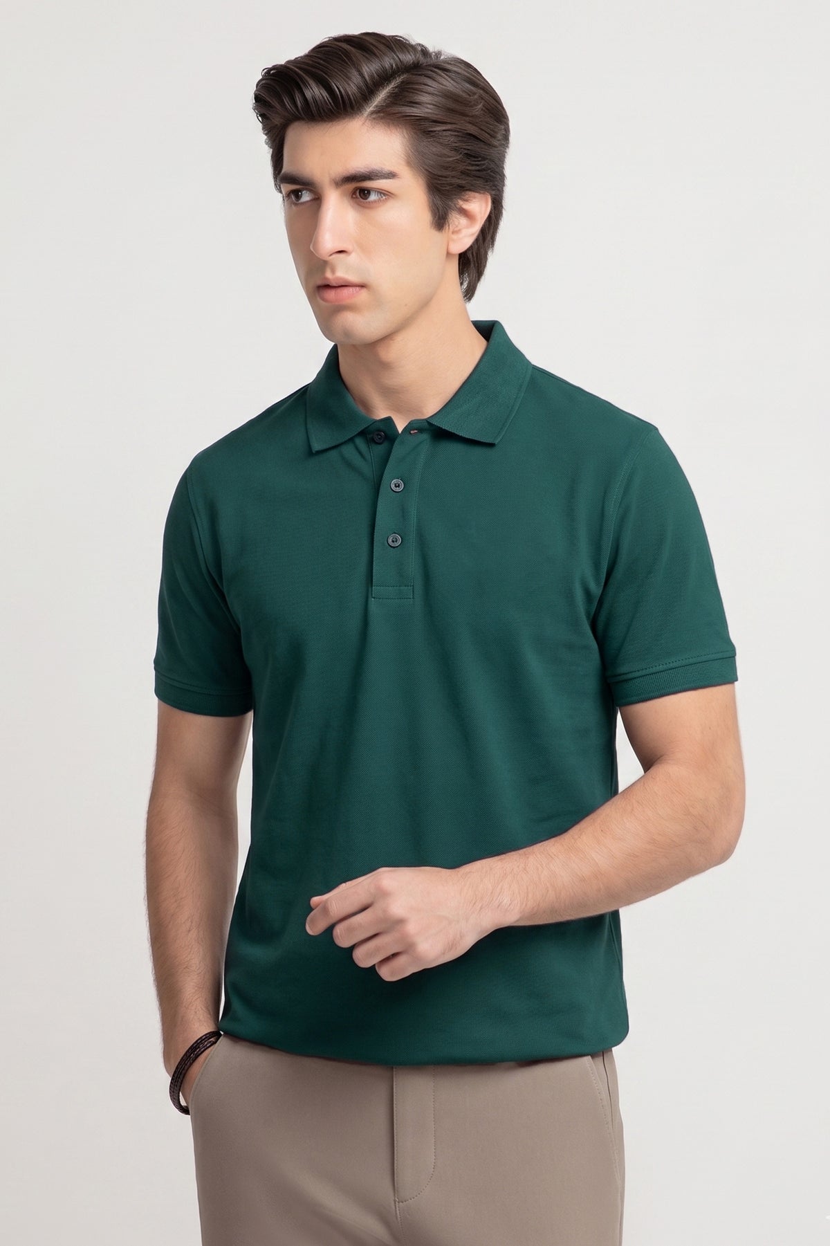 Alpine Men’s Dark Green Plain Cotton PQ Polo Shirt