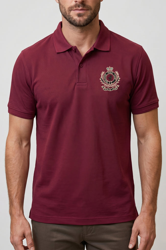 Alpine Men’s Maroon Cotton Polo Shirt - Crown Edition Hover Image
