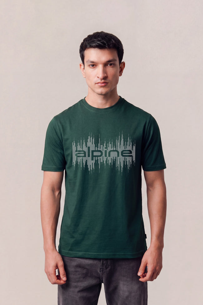 Alpine Soundwave Graphic T-Shirt Dark Green – Premium Cotton Tee Hover Image