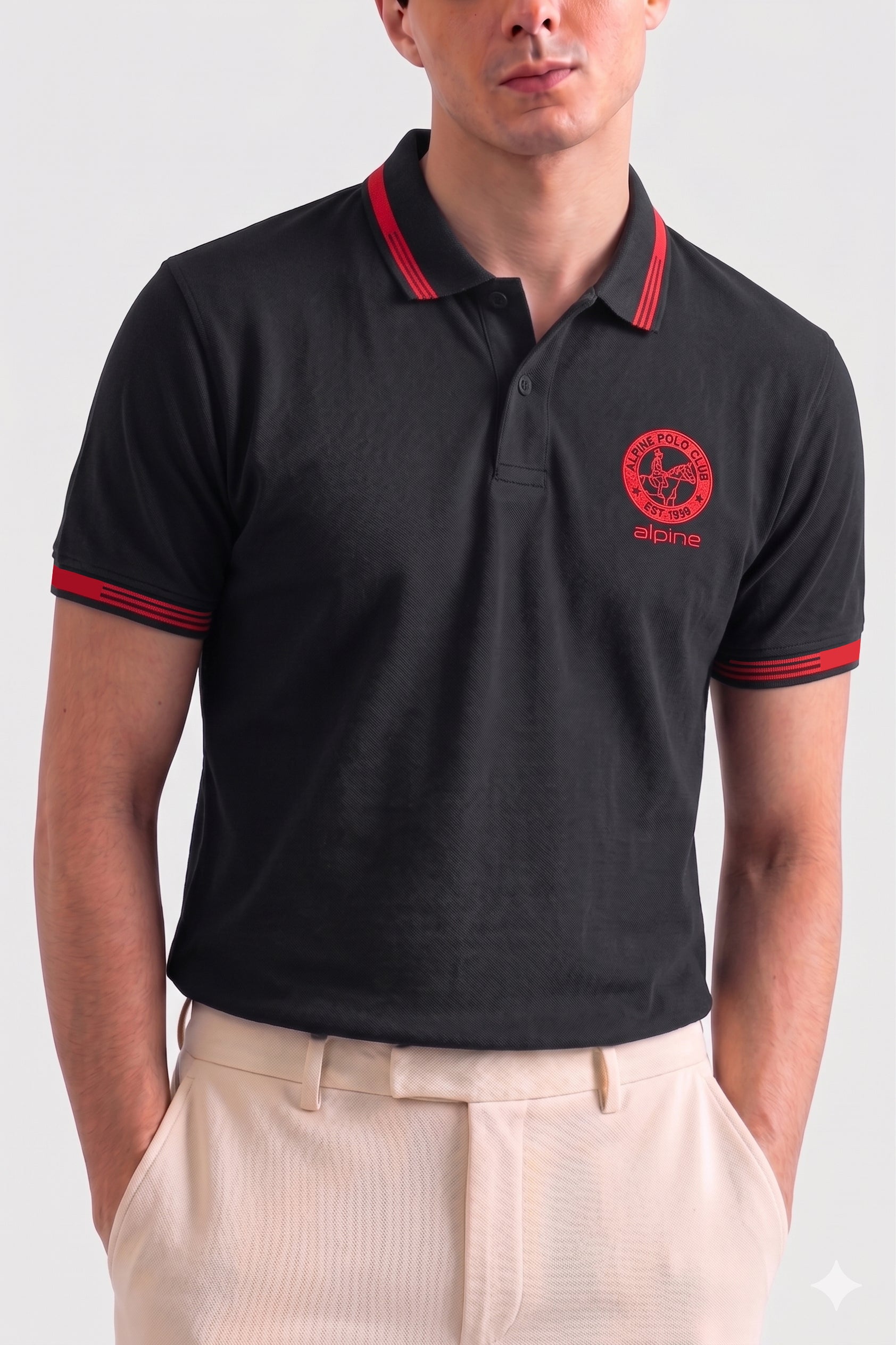 Alpine Men’s Black Cotton Polo Shirt - Heritage Badge Edition
