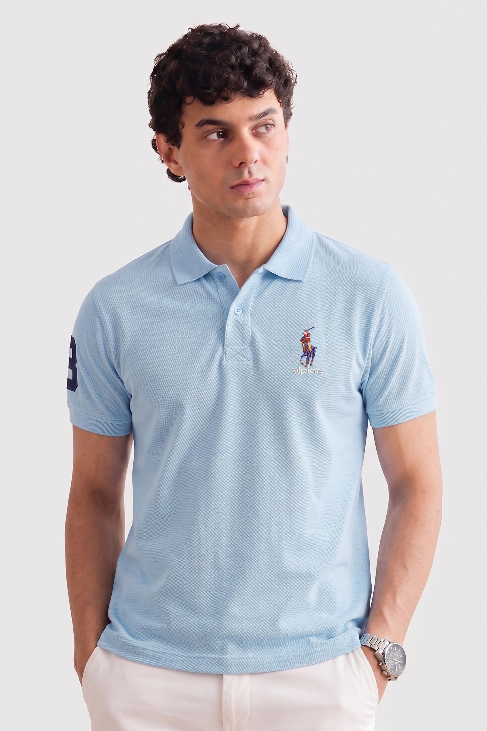 Alpine Men’s Sky Blue Cotton Polo – Royal Rider Edition
